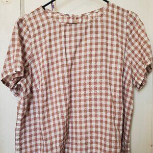 Brown Gingham Bay 2 top with short sleeves added